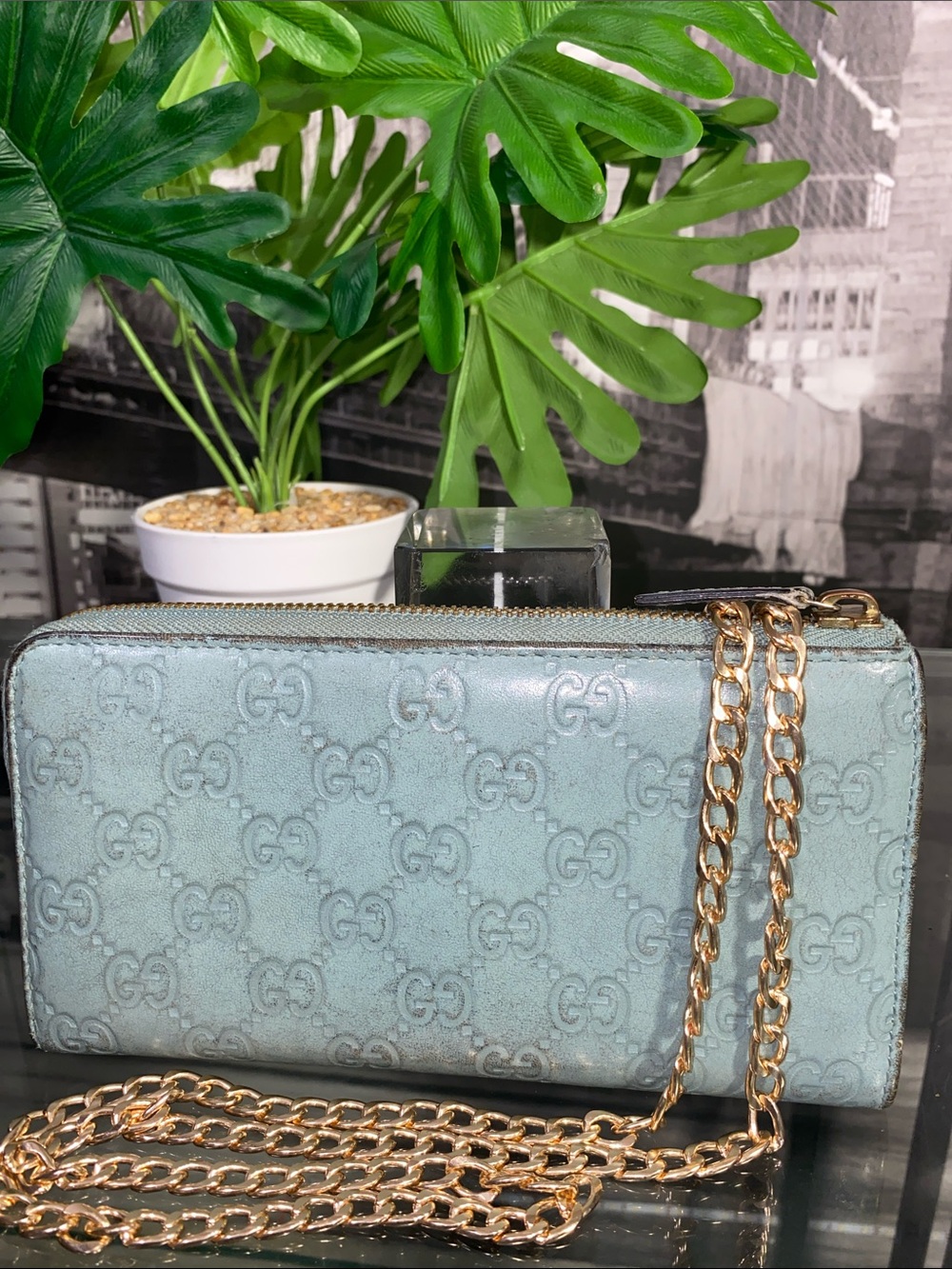 Authentic Gucci Rare Tiffany Blue Guccissima GG Monogram Leather Wallet